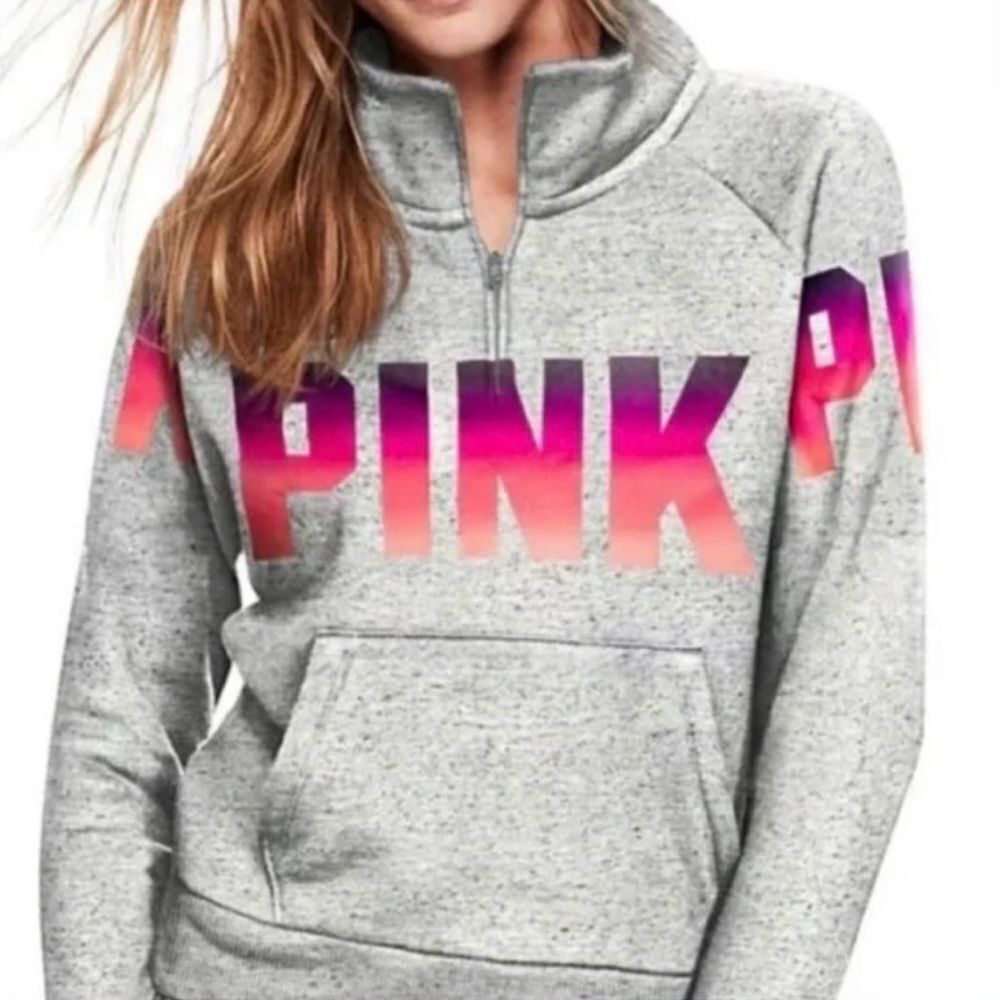 PINK Victoria's Secret Gray Hoodie with Pink Ombre Logo M